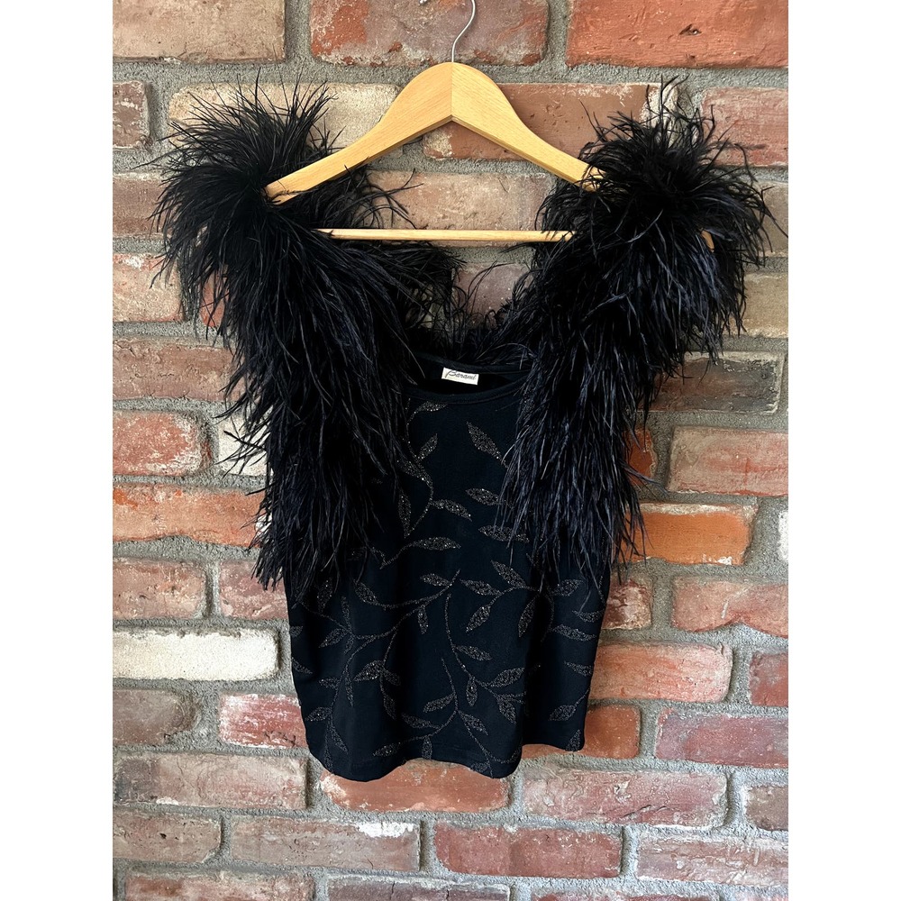 VINTAGE Barami Feather Top Beaded Size Medium in Black